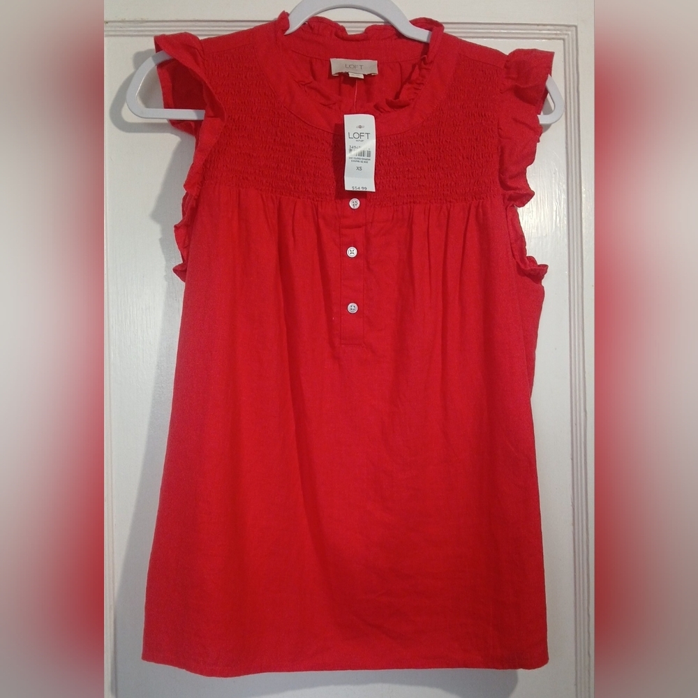 LOFT Bright Red Buttoned Blouse NWT